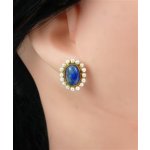 Zlaté náušnice s perličkami a Lapis Lazuli