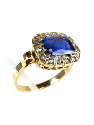 Starožitný zlatý prsten s přírodními diamanty routového výbrusu