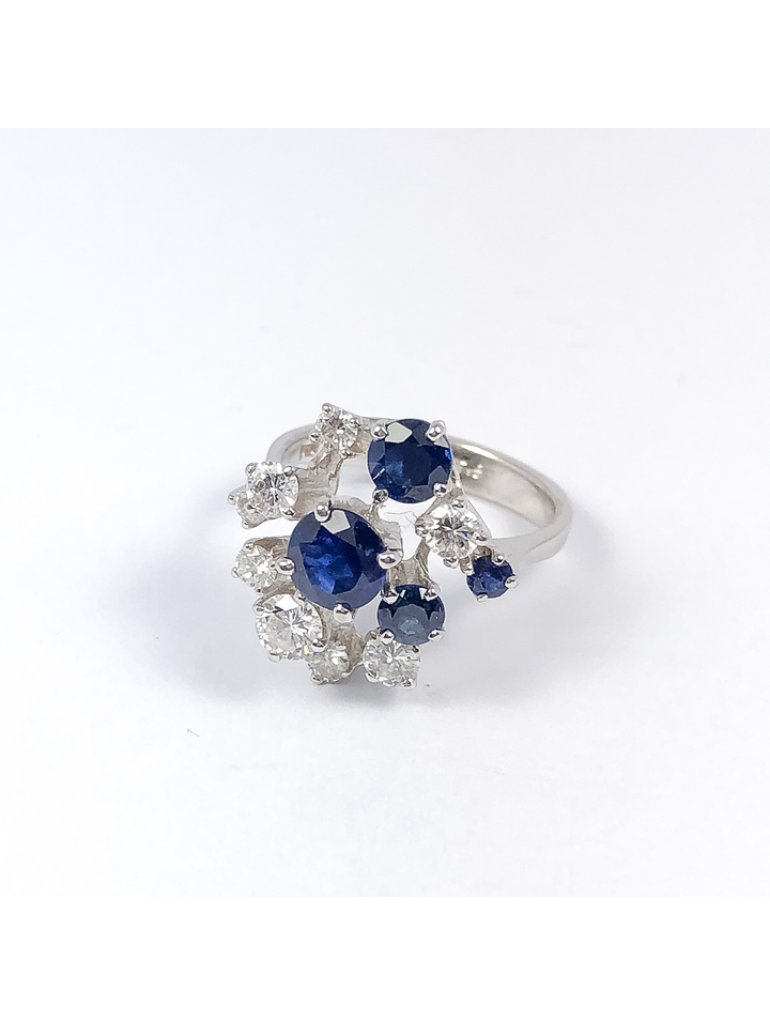 Zlatý prsten s brilianty 0,79 ct a přírodními safíry 1,9 ct