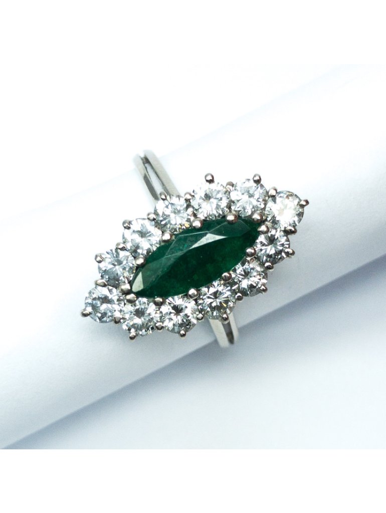 Zlatý prsten s brilianty 1,80 ct a přírodním smaragdem 1,20 ct