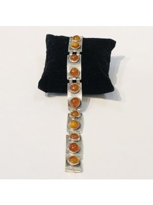 Stříbrný článkový náramek s jantarem