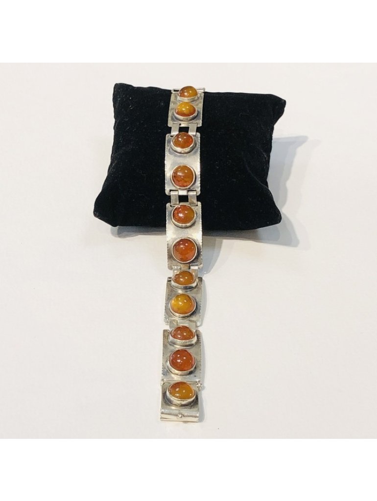 Stříbrný článkový náramek s jantarem