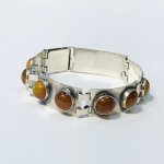 Stříbrný článkový náramek s jantarem