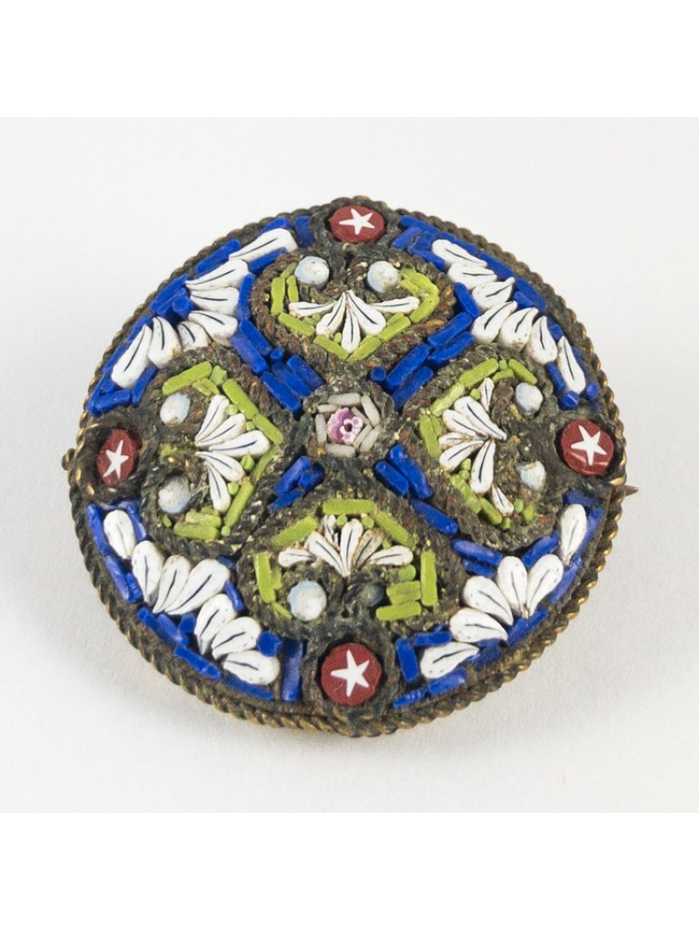 Millefiori brož modro-bílá, Itálie Murano