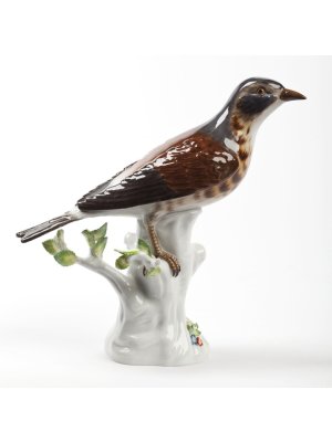 Míšeň, porcelánový pták na větvi, Drozd