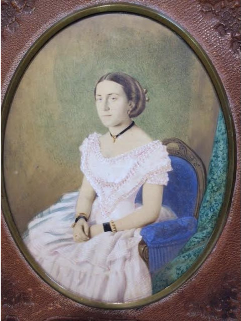 Kolorovaná fotografie dámy,1857