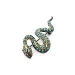 Stříbrná brož s tyrkysy, had