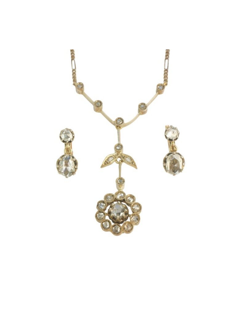 Starožitný náhrdelník a náušnice s diamanty