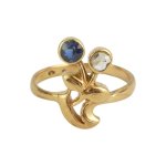 Zlatý secesní prsten s diamantem a safírem