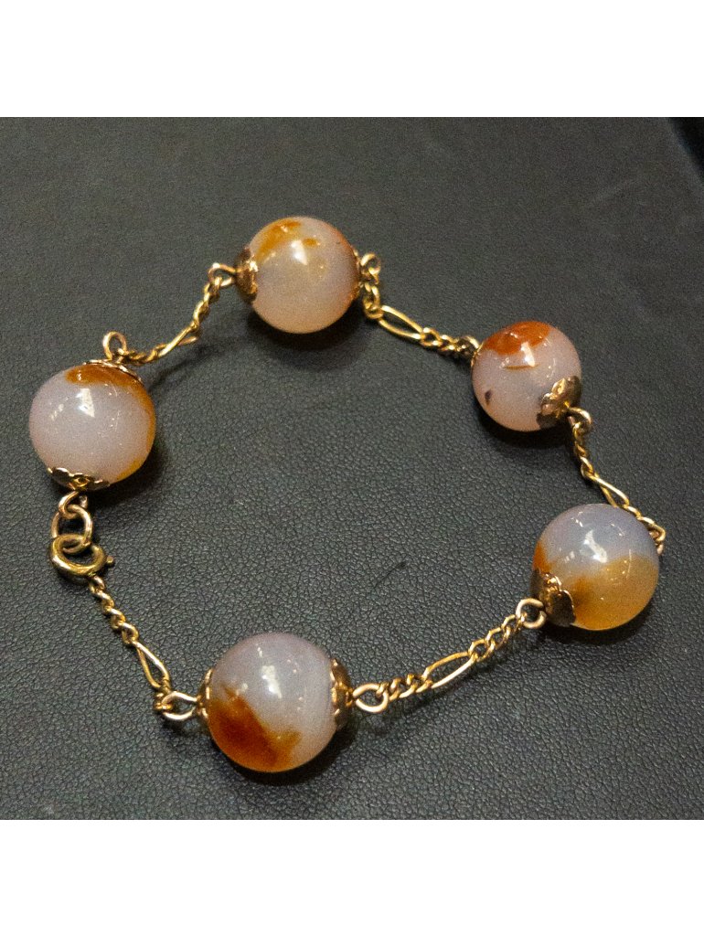 Zlatý Art Deco náramek s acháty