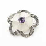 Theodor Fahrner, stříbrná brož s horským křišťálem a ametystem