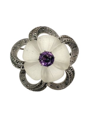 Theodor Fahrner, stříbrná brož s horským křišťálem a ametystem
