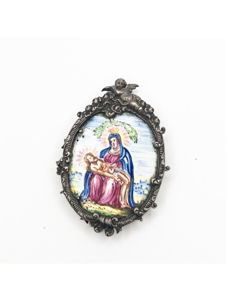 Starožitná miniatura Madony ve stříbrném rámečku